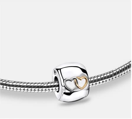 Breloque : Coeurs entrelacés - Plaqué Rhodium Or Vermeil Deux Tons